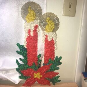 Vintage 1960s Kage Co Candle And Poinsettia Popcorn Christmas Decoration